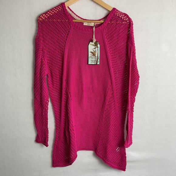 Paradise Shores Open Knit Beach Sweater Pure Cotton Pink Medium NWT - Picture 2 of 10